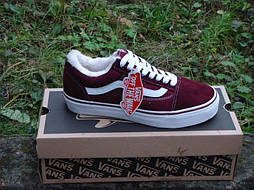 Зимові кеди Vans old school (унісекс) червоні з хутром (топ ААА+)