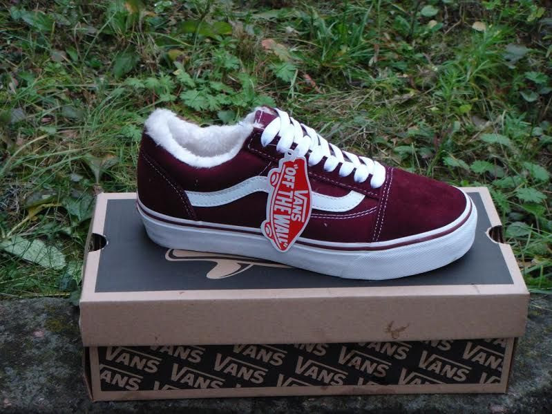 Зимові кеди Vans old school (унісекс) червоні з хутром (топ ААА+), фото 1