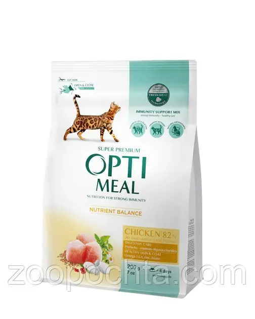 Сухий корм OPTIMEAL для дорослих кішок, з куркою 0,2 кг