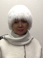 Шапка хутро у формі сноп жіноча пісець біла в'язка