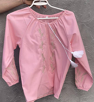 Блузка для дівчинки "Колосок" Софт Рожевий  (вишивка - Золотий) 128