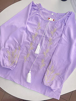 Блузка для дівчинки "Колосок" Софт Фіолетовий  (вишивка - Золотий) 146