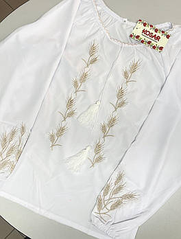 Блузка для дівчинки "Колосок" Софт Білий  (вишивка - Золотий)