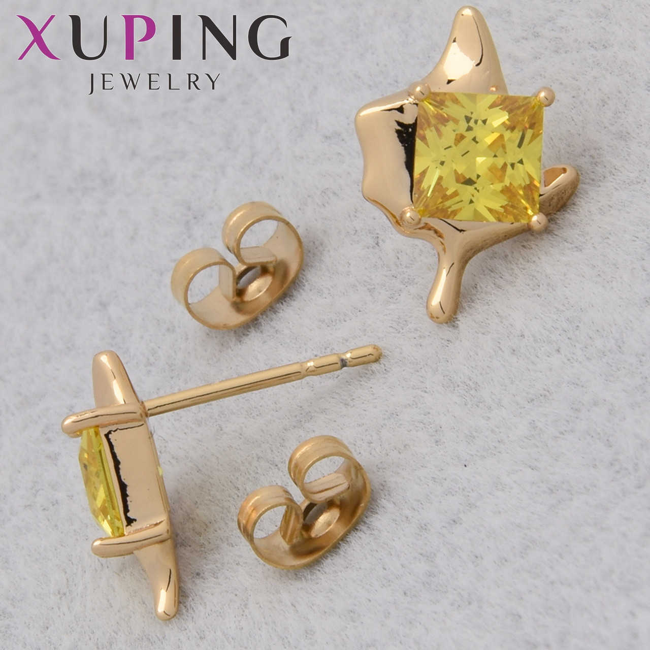 Серьги женские позолота 18K Xuping Jewelry застёжка гвоздик листочки с жёлтыми кристаллами размер 13х7 мм