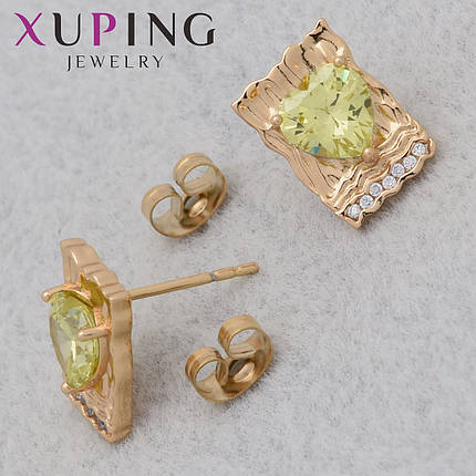 Серьги женские позолота 18K Xuping Jewelry застёжка гвоздик с переливающимися кристаллами размер 12х8 мм, фото 1