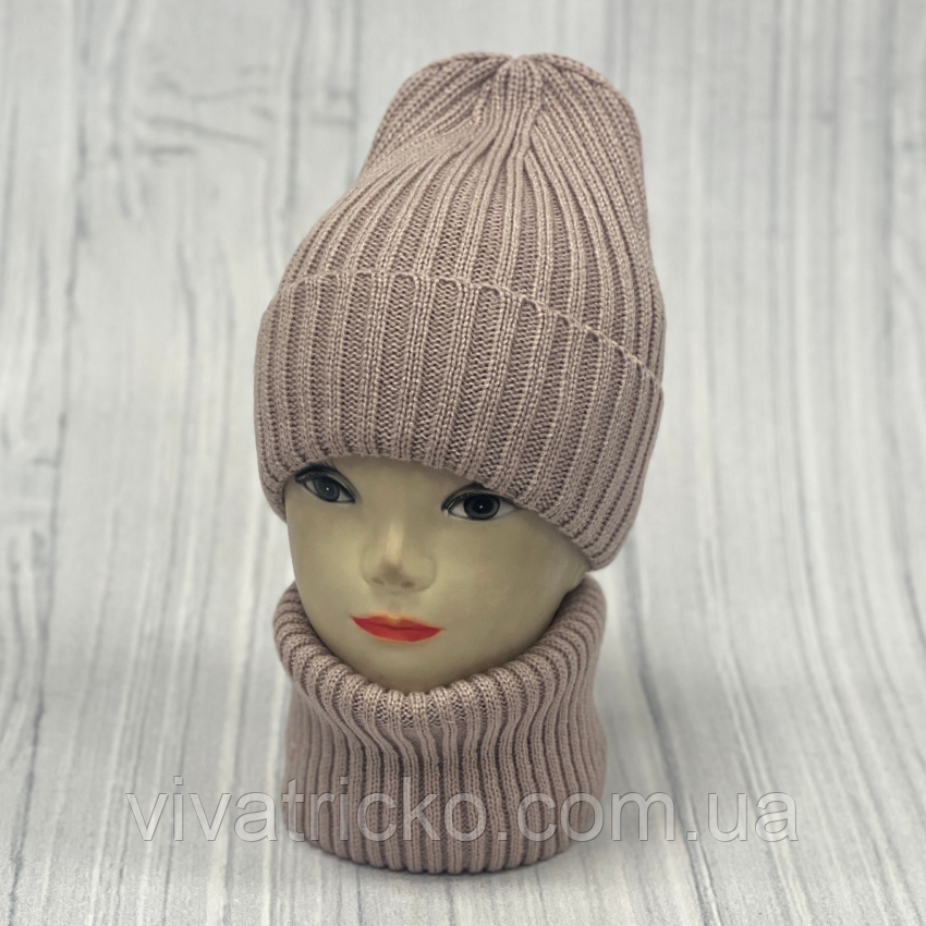 М 90048. Комплект для дівчинки, підлітка: шапка з флісом  і  хомут, розмір вільний, різні кольори 10-60 років, фото 1