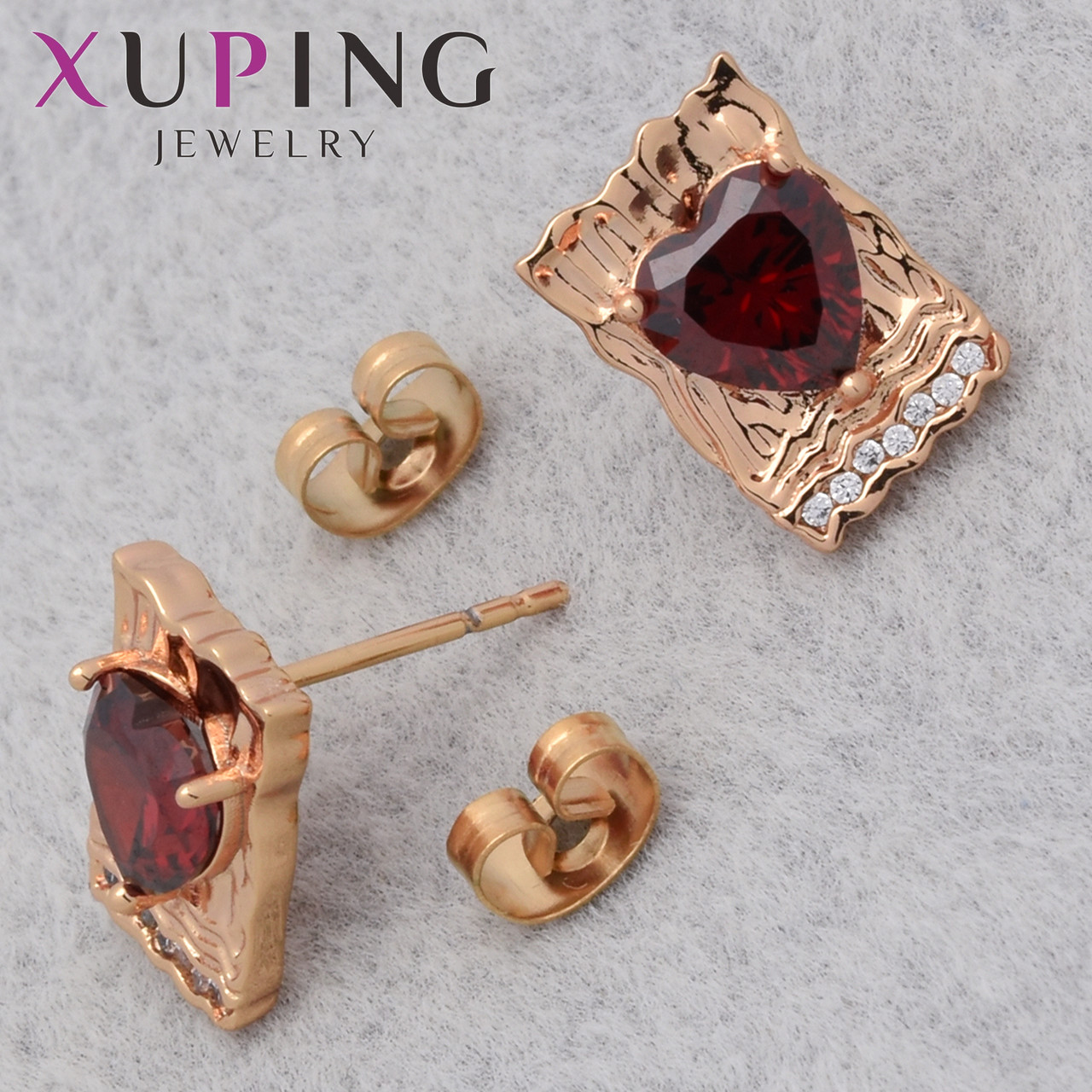Серьги женские позолота 18K Xuping Jewelry застёжка гвоздик с переливающимися кристаллами размер 12х8 мм