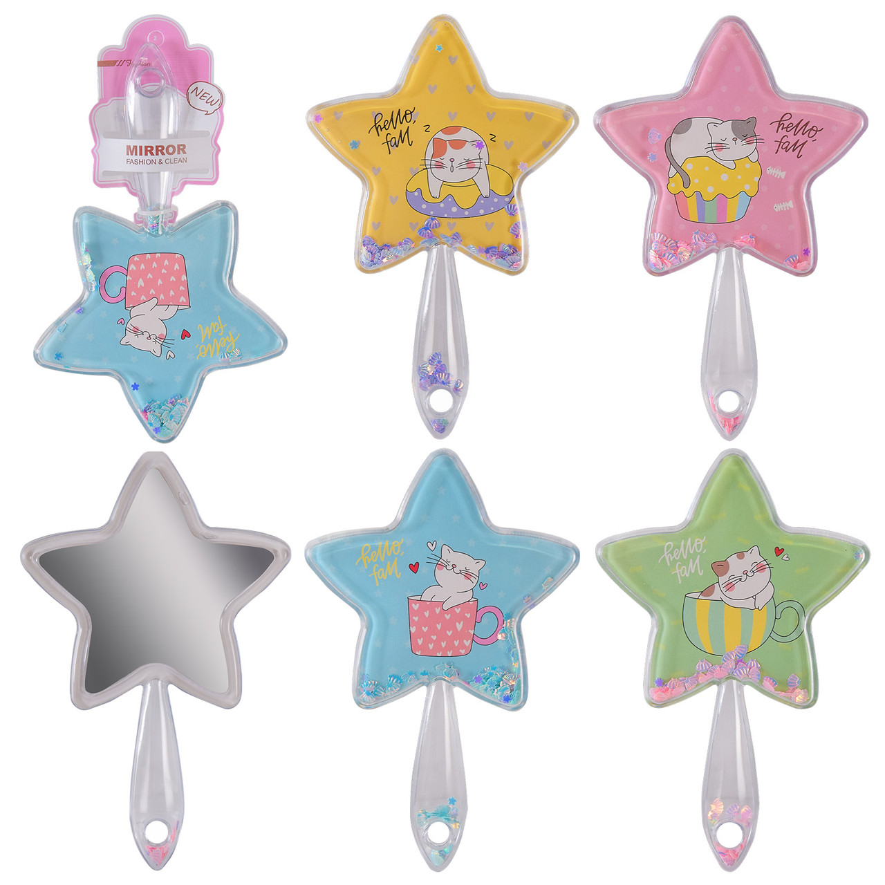 Дзеркало K7302 іграшка зірка з блискітками 21×17 см 4 види, фото 1