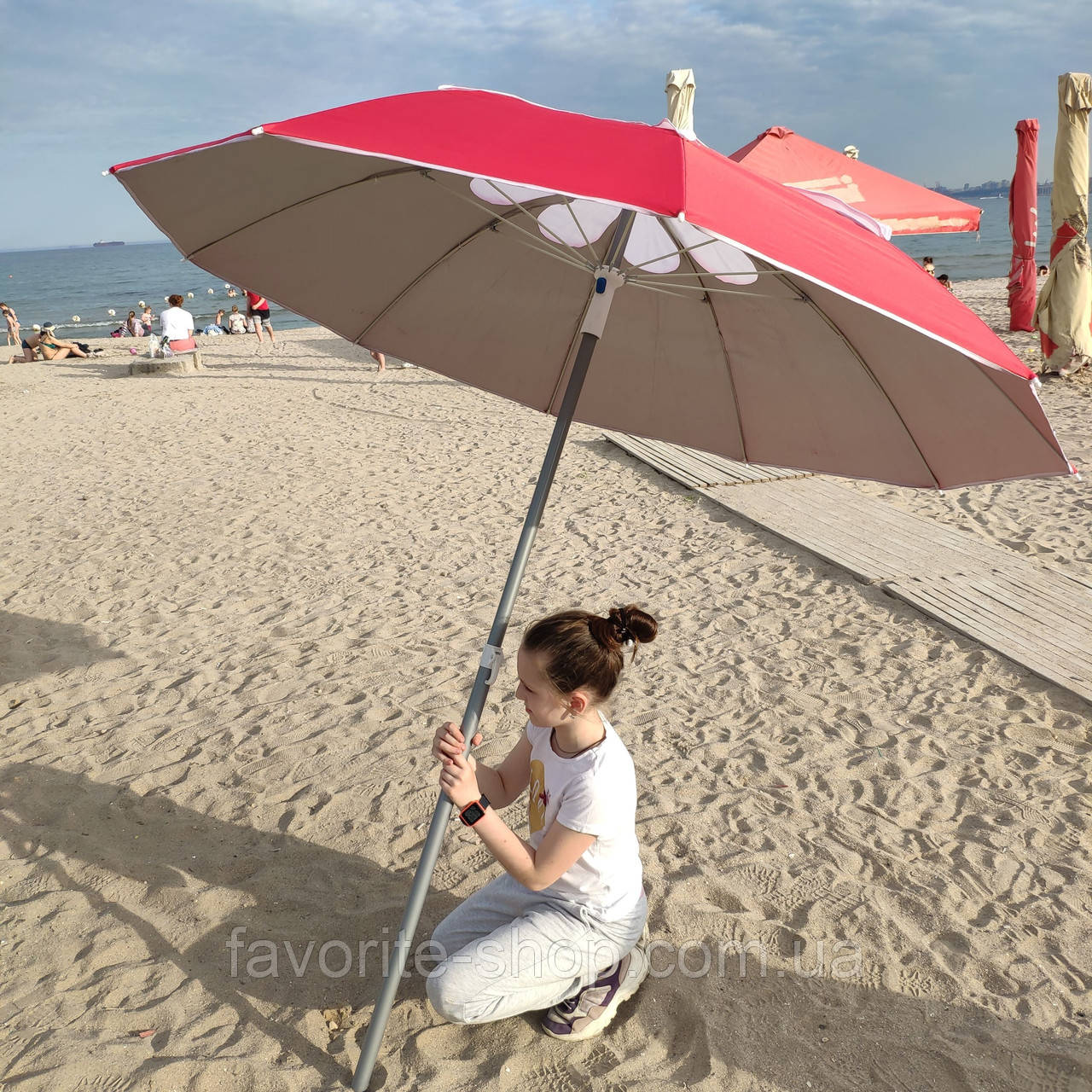 Пляжна парасолька 1,8 м зелена (щільна тканина, трубка 32 мм) клапан Чех, фото 1