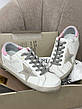 Жіночі білі шкіряні кросівки Golden Goose Super-Star з рожевою зіркою білі кеди, фото 11
