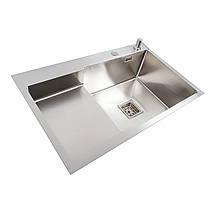 Кухонна мийка 78*50С R нержавійка Platinum Handmade (поглиблена полиця, 3.0/1.0 мм), фото 4