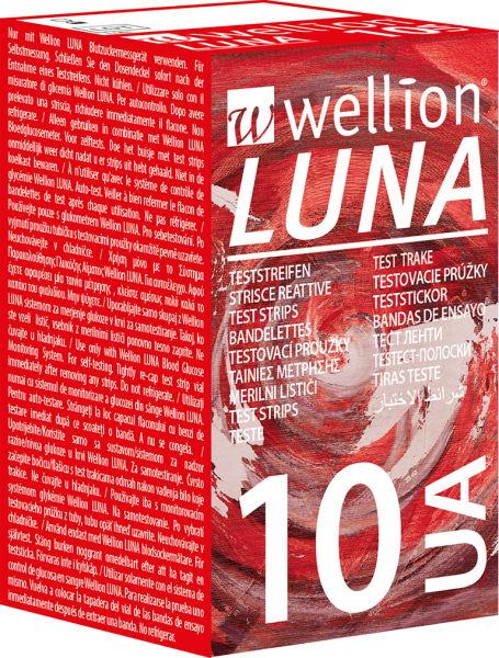 Тест-смужки Wellion Luna  для вимірювання рівня сечової кислоти у крові, 10 шт