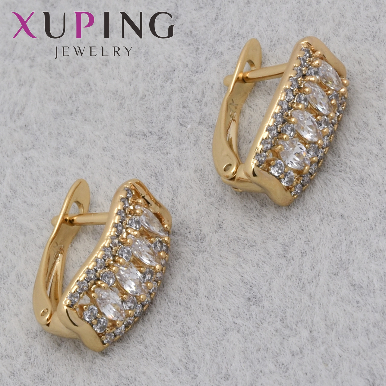 Серьги женские позолота 18K Xuping Jewelry английская застёжка с переливающимися стразами размер 12х7 мм