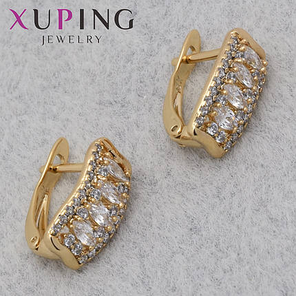 Серьги женские позолота 18K Xuping Jewelry английская застёжка с переливающимися стразами размер 12х7 мм, фото 1