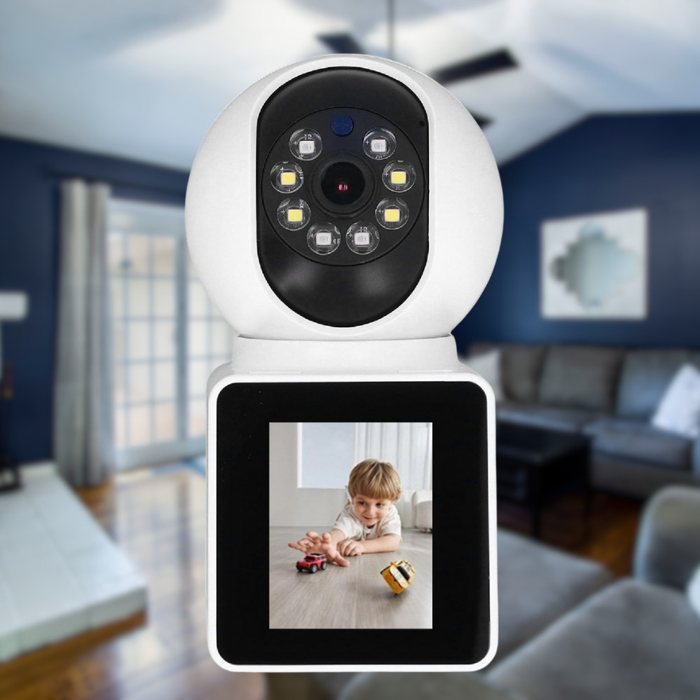Поворотна відеоняня WiFi з двостороннім зв'язком та екраном Внутрішня камера відеоспостереження вдома, фото 1