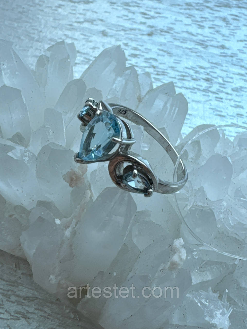Кільце зі срібла з блакитним топазом, фото 1