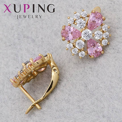 Серёжки женские позолота 18K Xuping Jewelry английская застёжка с разноцветными стразами размер 14х14 мм, фото 1