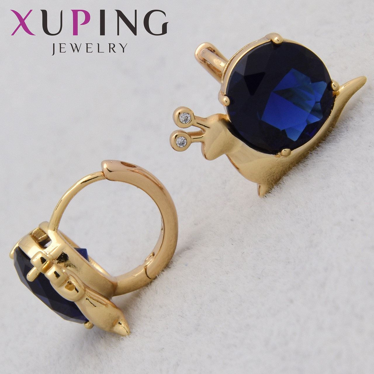 Серёжки женские позолота 18K Xuping Jewelry кольцо конго улитка с синими сапфирами диаметр колечка 15 мм