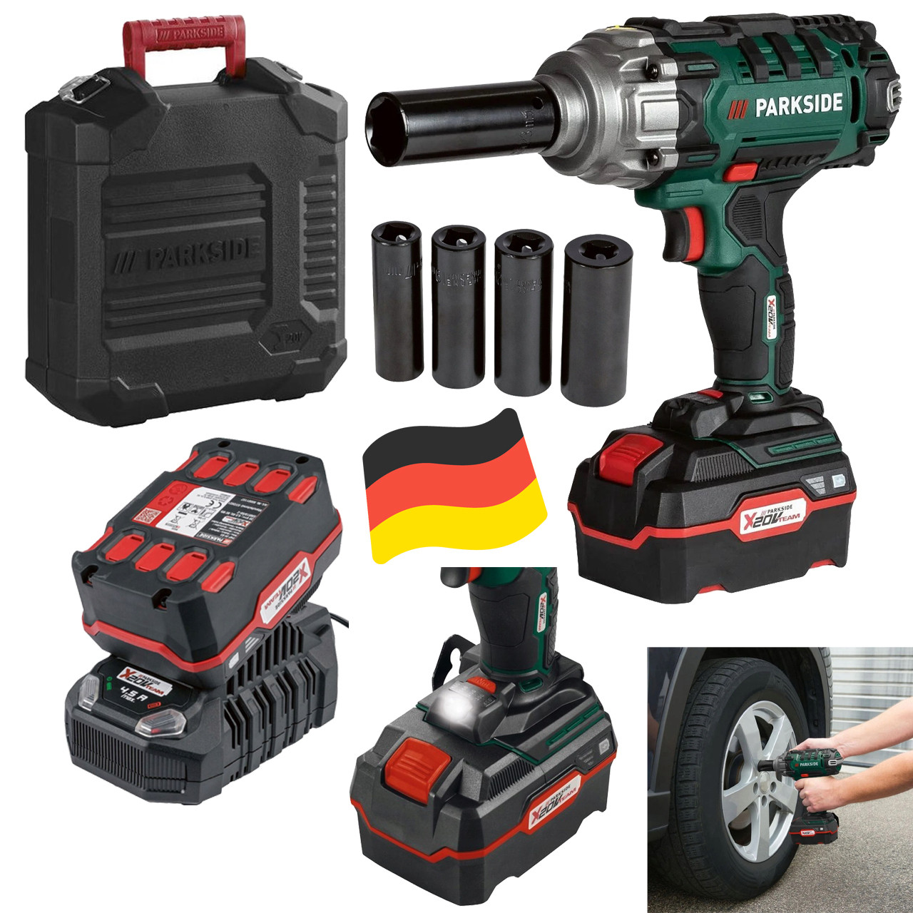 Акумуляторний ударний гайковерт Parkside PASSK 20-Li A1 (5 рівнів — max 400 Нм, Німеччина), фото 1