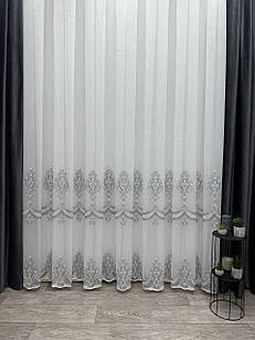 Тюль на бамбуковій основі з красивою вишивкою. Колір: сірий