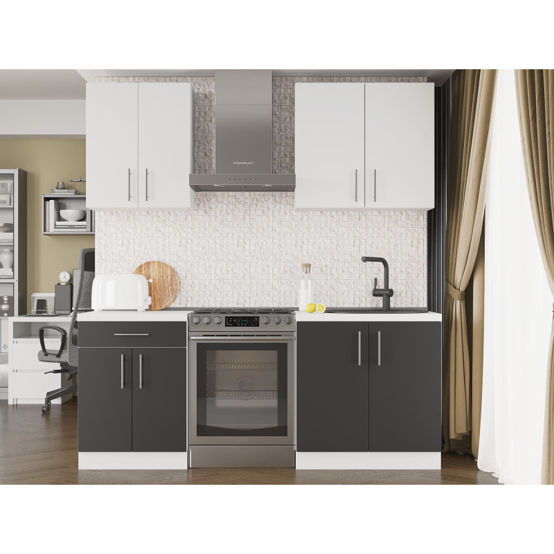 Кухня модульна Еверест Оптіма набір №2 Німфея альба+Антрацит 2 м (без стільниці) (DTM-5697), фото 1