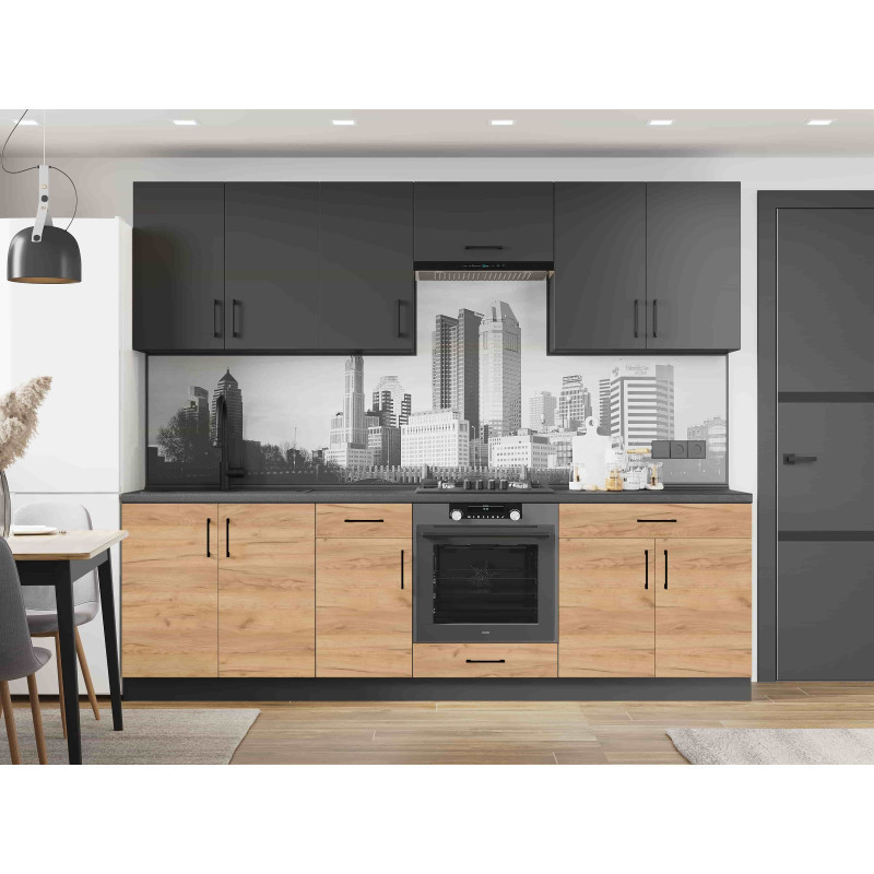 Кухня модульна Еверест Оптіма набір №6 Антрацит+Дуб крафт золотий 2,6 м (без стільниці) (DTM-5715), фото 1