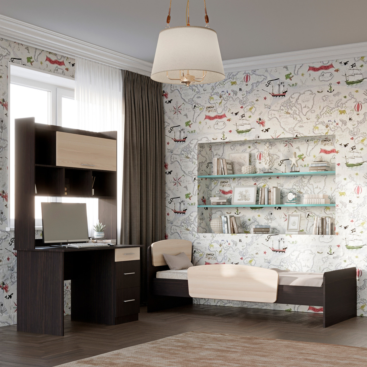 Спальня Дитяча Еверест Бриз Комплект 10 (модульна - 2 елементи) венге + дуб молочний (DTM-2566), фото 1