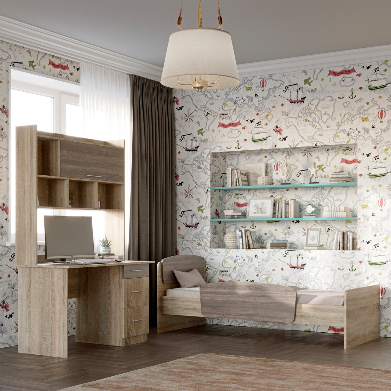 Спальня Дитяча Еверест Бриз Комплект 10 (модульна - 2 елементи) сонома + трюфель (DTM-2567), фото 1