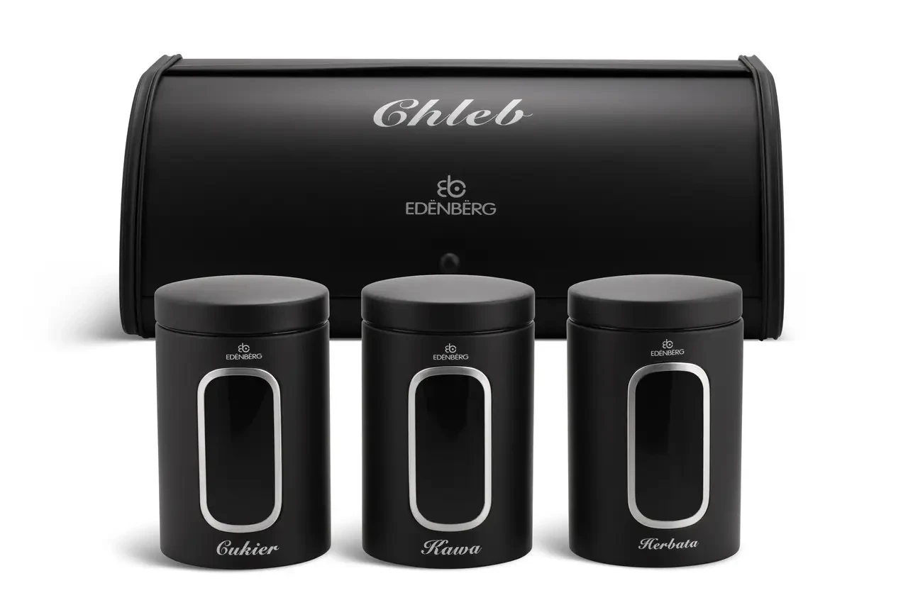 Хлібниця з нержавіючої сталі + набір банок для сипучих 3 шт. Edenberg EB-097, фото 1