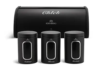 Хлібниця з нержавіючої сталі + набір банок для сипучих 3 шт. Edenberg EB-097