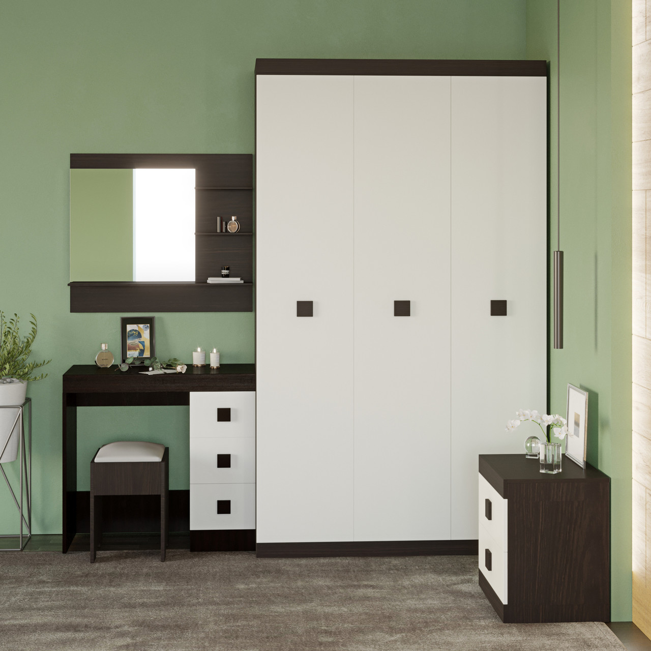 Спальня Соната Еверест Комплект 9 (модульна - 3 елементи) венге темний + білий (DTM-2612), фото 1