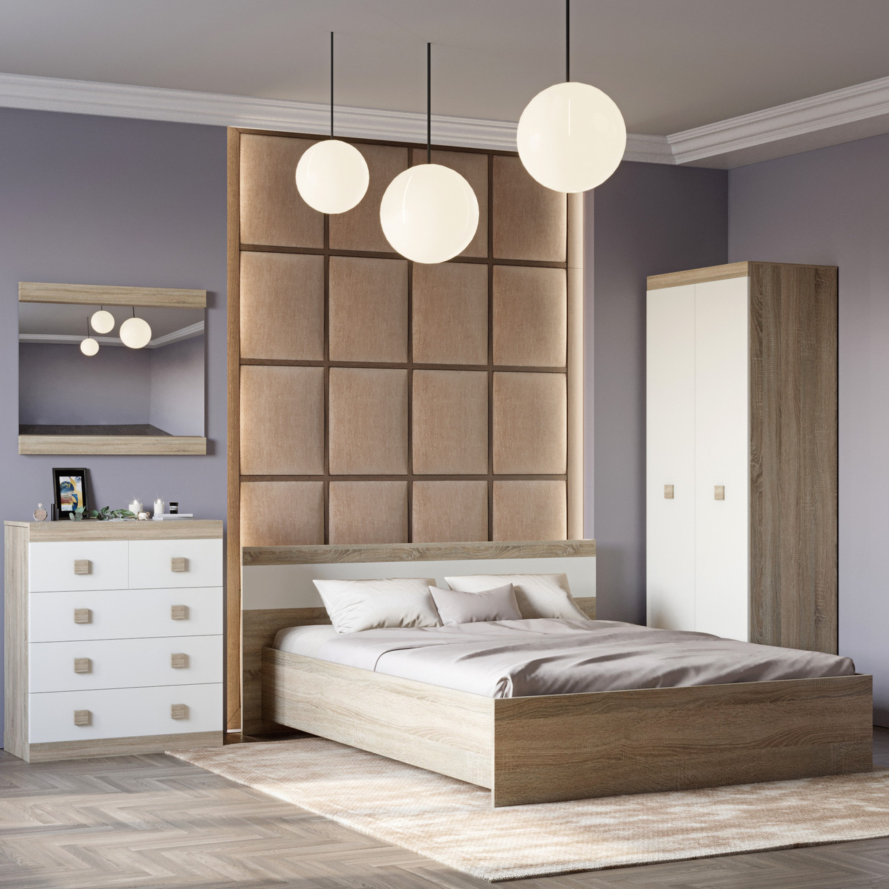 Спальня Соната Еверест Комплект 14 (модульна - 4 елементи) дуб сонома + білий (DTM-2620), фото 1