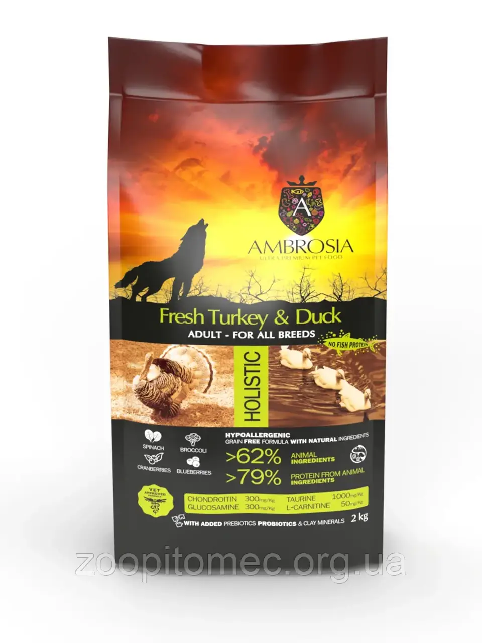 Беззерновий корм для дорослих собак усіх порід AMBROSIA (Амброзія) індичка та качка (на вагу, 1 кг), фото 1
