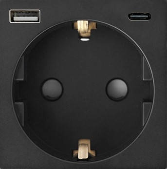 Механізм розетки 1DAL | Чорний, USB + Type-C (86-1F&AC2.4-BL)