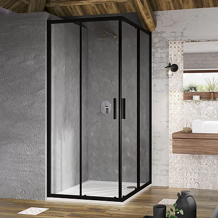Душова кабіна Ravak Blix Slim BLSRV2 90х90х195 см без піддону чорна прозоре скло розсувні двері, фото 1
