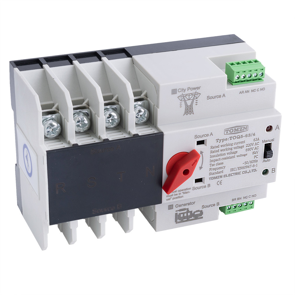 Автоматичний перемикач введення резерву TOMZN TOQ5-63/4P 63A 4P (АВР) 3-фази, фото 1