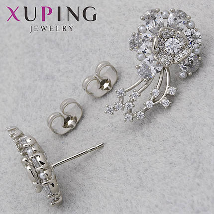 Серьги женские позолота фирма Xuping Jewelry родий застёжка гвоздик цветочки с кристаллами размер 23х15 мм, фото 1