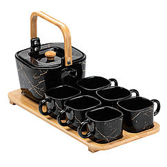 Сервіз чайний на підставці на 6 персон чорний сучасний Lugi