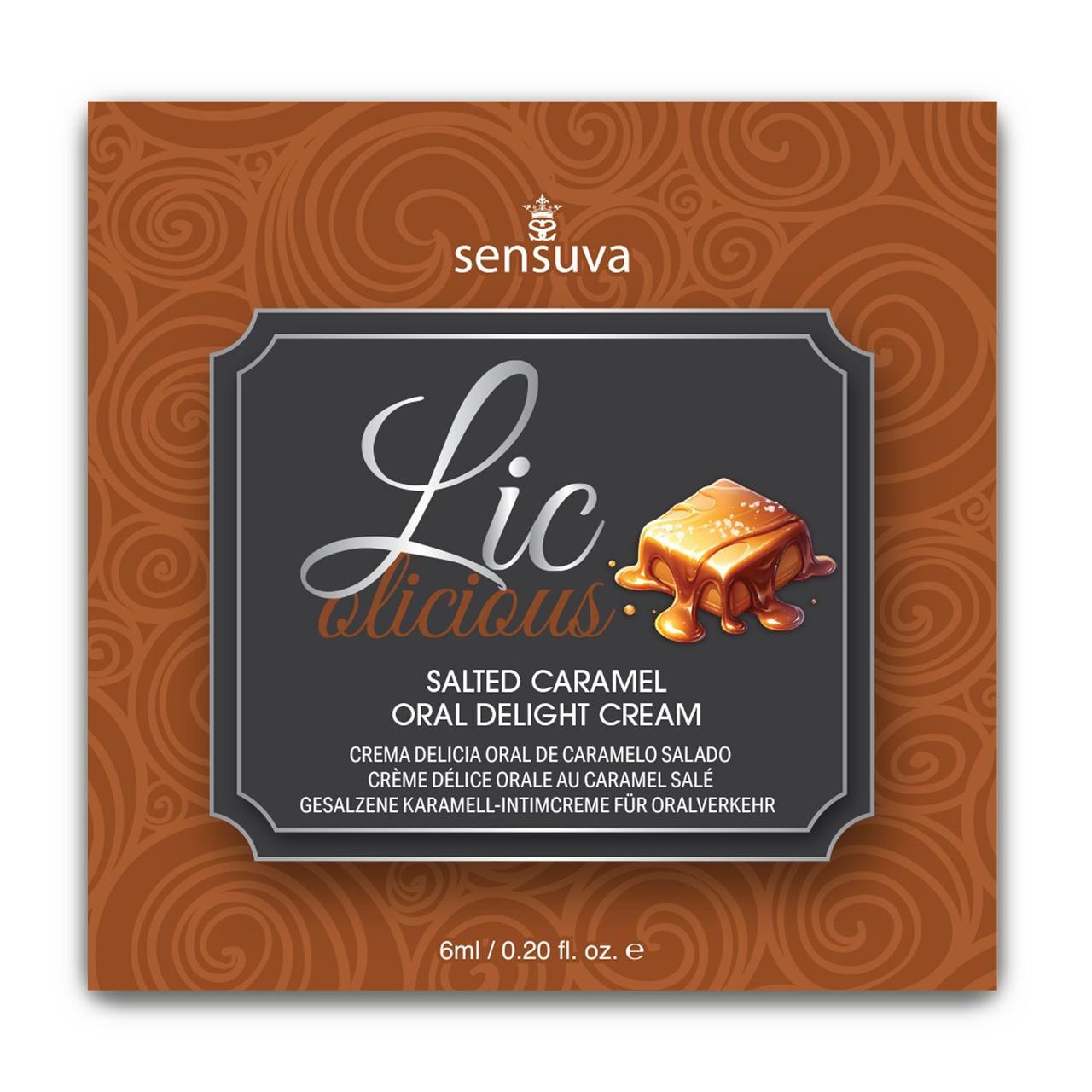 Пробник гелю для мінету Sensuva Lic-o-licious Salted Caramel (6 мл), маслянистий, без цукру