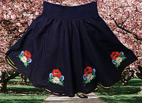 Опт Спідниця на резинці з фатином та вишивкою Букетик для дівчинки, р. 122-146 синя