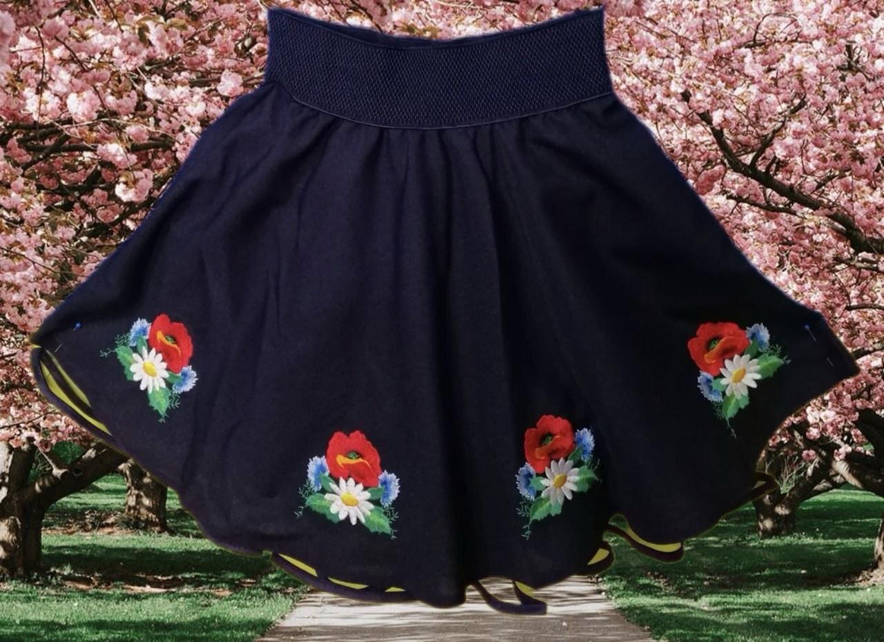 Опт Спідниця на резинці з фатином та вишивкою Букетик для дівчинки, р. 122-146 синя