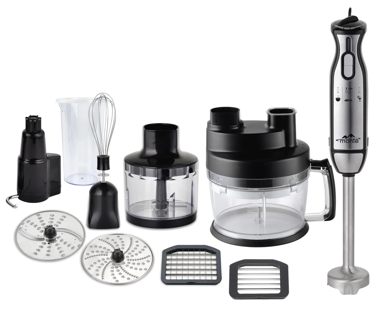 Блендер заглибний Monte MTW-1912 набір міксер подрібнювач блендер чорний 1000 Вт, фото 1