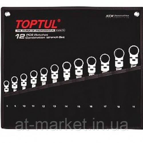 Набір ключів із тріскачкою та шарніром комбінованих TOPTUL 12 од. 8-19 мм у чохлі GPAQ1204