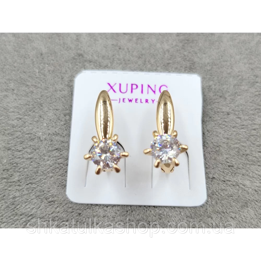 Сережки Xuping 7*14мм, англійський замок, 18к, фото 1