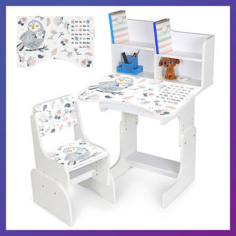 Дитяча парта зі стільчиком із регулюванням висоти та підставкою для книг Алфавіт N 2071-10-1