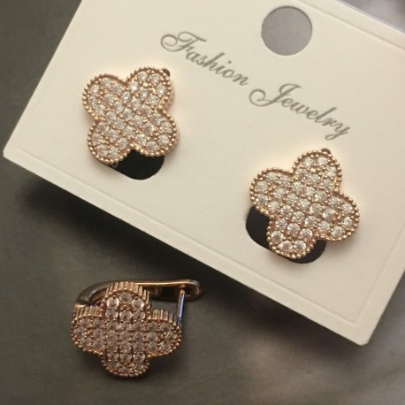 Сережки Клевер із камінчиками позолота медзолото, фото 1