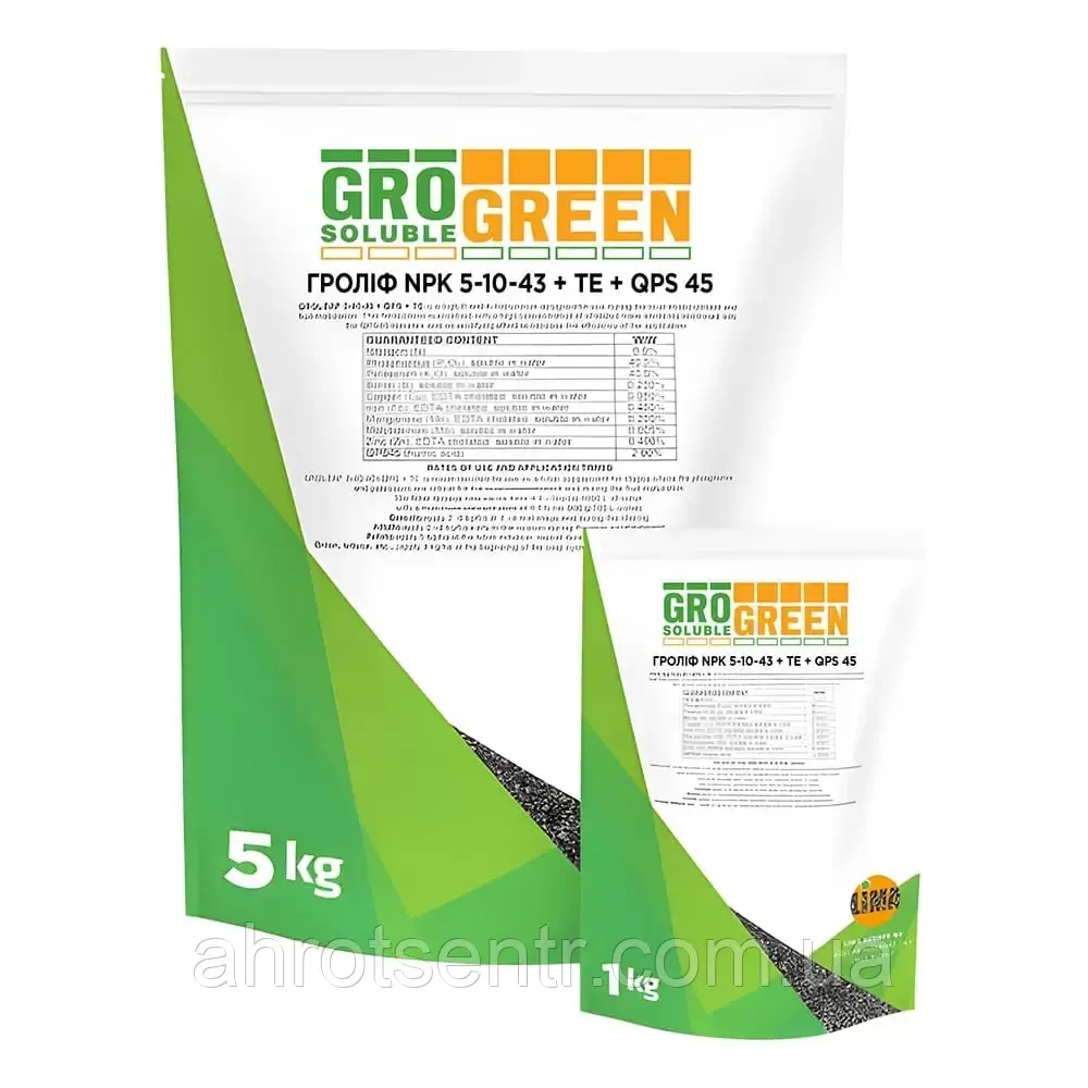 Добриво GroGreen Гроліф NPK 5-10-43 + TE + QPS45 1 кг Lima Бельгія, фото 1