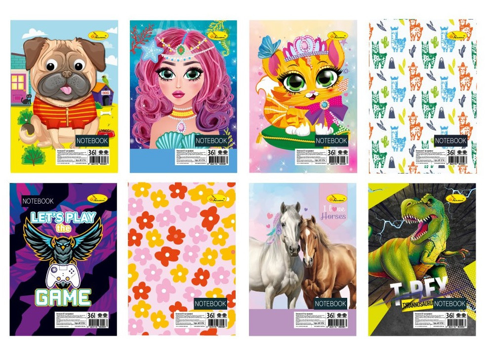 Блокнот А7 36 арк спіраль клітинка УФ лак мелован картон Асорті, фото 1