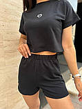 📌 Літній костюм із шортами, трикотаж | Футболка + шорти двонитка на літо у спортивному стилі | Норма та батал, фото 2