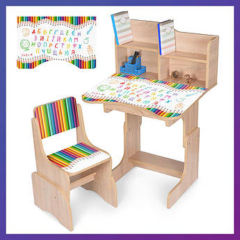Дитяча парта зі стільчиком із регулюванням висоти та підставкою для книг Алфавіт N 2071-11-3